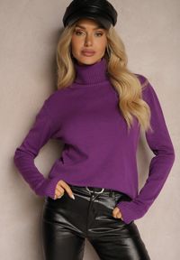Renee - Ciemnofioletowy Golf Sweter o Dopasowanym Kroju z Kaszmirem Zairith. Okazja: na co dzień, do pracy, na spacer, na spotkanie biznesowe. Typ kołnierza: golf. Kolor: fioletowy. Materiał: kaszmir. Wzór: aplikacja. Styl: casual, elegancki, biznesowy, klasyczny