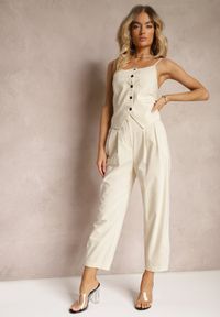 Renee - Jasnobeżowe Spodnie Paper Bag High Waist Zapinane na Suwak Nestabella. Okazja: na co dzień, na spotkanie biznesowe, do pracy. Stan: podwyższony. Kolor: beżowy. Styl: biznesowy, elegancki, casual #5