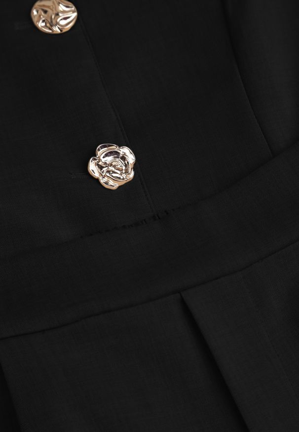 Renee - Czarny Komplet z Bawełną w Garniturowym Stylu Kamizelka i Spodnie Meloreida. Kolor: czarny. Materiał: bawełna. Wzór: gładki