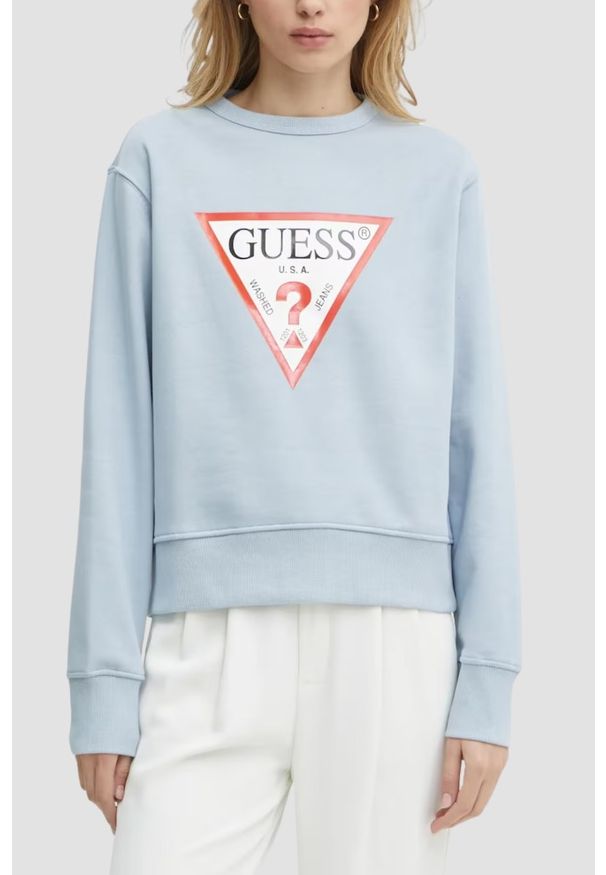 Guess - GUESS Błękitna damska bluza Original. Kolor: niebieski