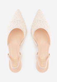 Renee - Beżowe Szpilki z Obcasem Typu Klepsydra z Siateczką i Cekinami Meridess. Nosek buta: otwarty. Zapięcie: pasek. Kolor: beżowy. Materiał: satyna. Obcas: na obcasie. Styl: elegancki, wizytowy. Wysokość obcasa: średni #9