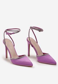 Born2be - Fioletowe Sandały na Szpilce Ozdobione Drobnymi Cyrkoniami Nolsara. Kolor: fioletowy. Wzór: aplikacja. Obcas: na szpilce #3