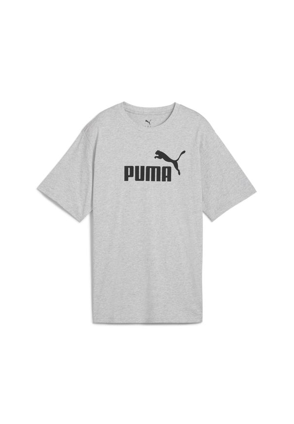 Puma - Damska luźna koszulka Essentials z logo No.1 PUMA Light Gray Heather. Kolor: czarny, szary, wielokolorowy. Materiał: guma. Wzór: nadruk. Sport: fitness