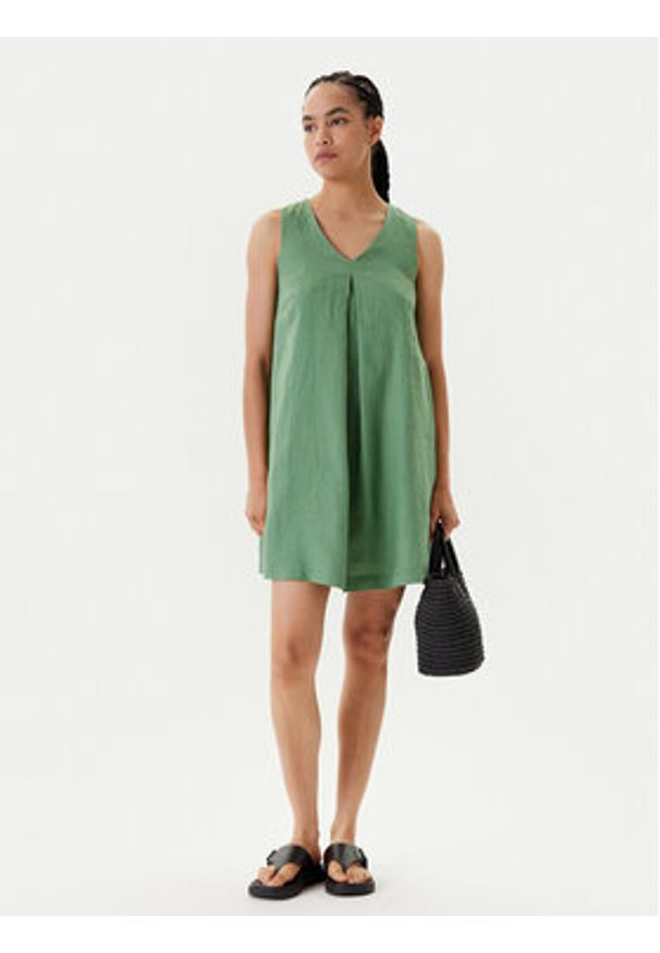 United Colors of Benetton - United Colors Of Benetton Sukienka letnia 4AGHDV0AX Zielony Relaxed Fit. Kolor: zielony. Materiał: len. Sezon: lato