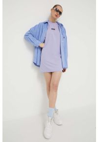 Vans sukienka bawełniana kolor fioletowy mini prosta. Kolor: fioletowy. Materiał: bawełna. Wzór: aplikacja. Typ sukienki: proste. Styl: klasyczny. Długość: mini #2