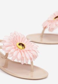 Renee - Ciemnobeżowe Sandały Japonki z Kwiatem Tristiva. Kolor: beżowy. Wzór: kwiaty. Sezon: lato