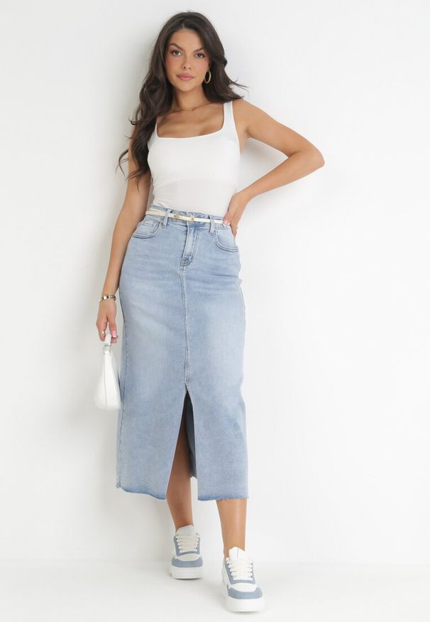 Born2be - Jasnoniebieska Jeansowa Spódnica Maxi z Wysokim Stanem Nicyela. Stan: podwyższony. Kolor: niebieski. Materiał: jeans