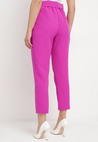 Born2be - Fioletowe Spodnie z Paskiem Ioleinaa. Kolor: fioletowy. Materiał: koronka, materiał. Wzór: jednolity. Styl: elegancki
