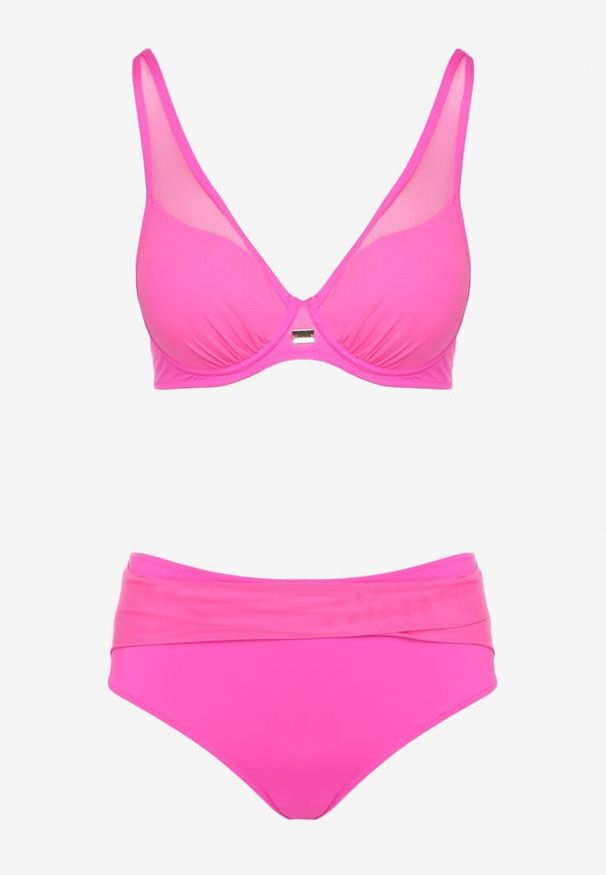 Born2be - Fuksjowe Bikini Biustonosz i Majtki Figi Zdobione Siateczką Linaravia. Kolor: różowy. Wzór: aplikacja