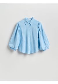 Reserved - Koszula z bufiastymi rękawami - jasnoniebieski. Kolor: niebieski. Materiał: tkanina, wiskoza, len #1