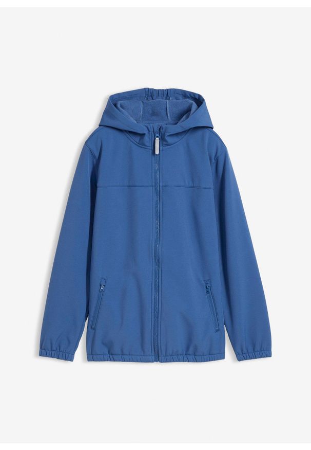 bonprix - Hydrofobowa kurtka softshellowa z kapturem. Typ kołnierza: kaptur. Kolor: niebieski. Materiał: softshell