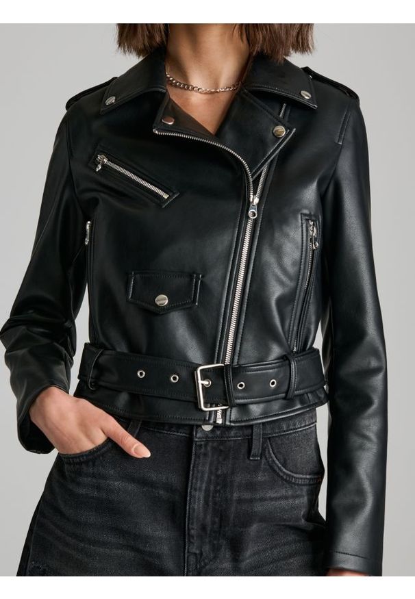 Sinsay - Kurtka ramoneska - czarny. Kolor: czarny