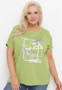 Born2be - Jasnozielony Bawełniany T-shirt z Nadrukiem z Przodu Salaura. Kolor: zielony. Materiał: bawełna. Wzór: nadruk. Sezon: lato #1