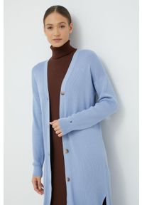 TOMMY HILFIGER - Tommy Hilfiger kardigan bawełniany damski. Okazja: na co dzień. Kolor: niebieski. Materiał: bawełna. Długość rękawa: długi rękaw. Długość: długie. Wzór: gładki. Styl: casual #2