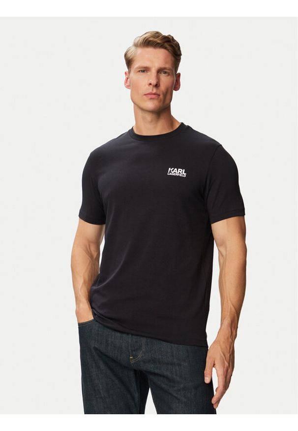 Karl Lagerfeld - KARL LAGERFELD T-Shirt 755781 563235 Granatowy Regular Fit. Typ kołnierza: dekolt w karo. Kolor: niebieski. Materiał: bawełna