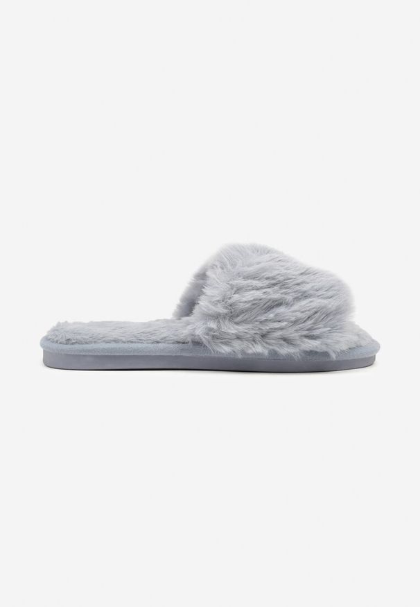 Born2be - Szare Kapcie Vices z Miękkiego Futerka Seladwen. Okazja: do domu, na co dzień. Kolor: szary. Materiał: futro. Obcas: na obcasie. Styl: elegancki, casual