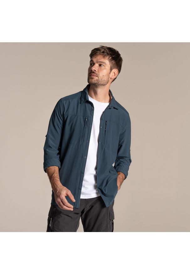 CRAGHOPPERS - Koszula podróżnicza męska Craghoppers NosiLife Pro LS Shirt V. Okazja: na co dzień. Kolor: niebieski. Styl: casual
