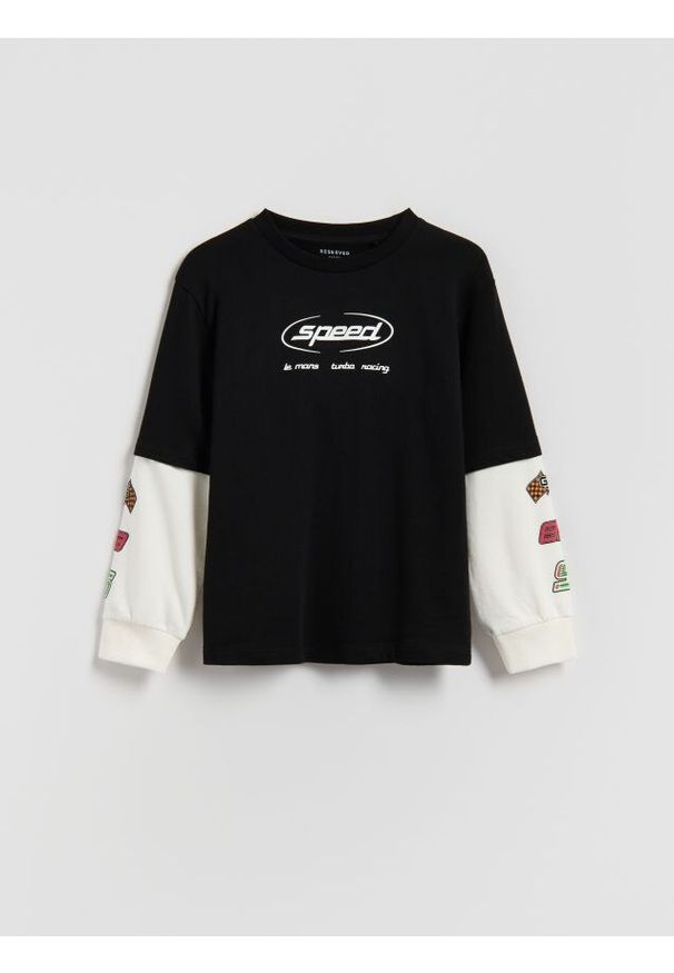 Reserved - Bawełniany longsleeve - czarny. Kolor: czarny. Materiał: bawełna. Długość rękawa: długi rękaw