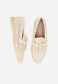 Born2be - Beżowe Mokasyny Ozdobione Cyrkoniami i Aplikacjami Isirsyss. Okazja: na co dzień. Kolor: beżowy. Materiał: jeans. Wzór: aplikacja. Styl: casual, elegancki #5