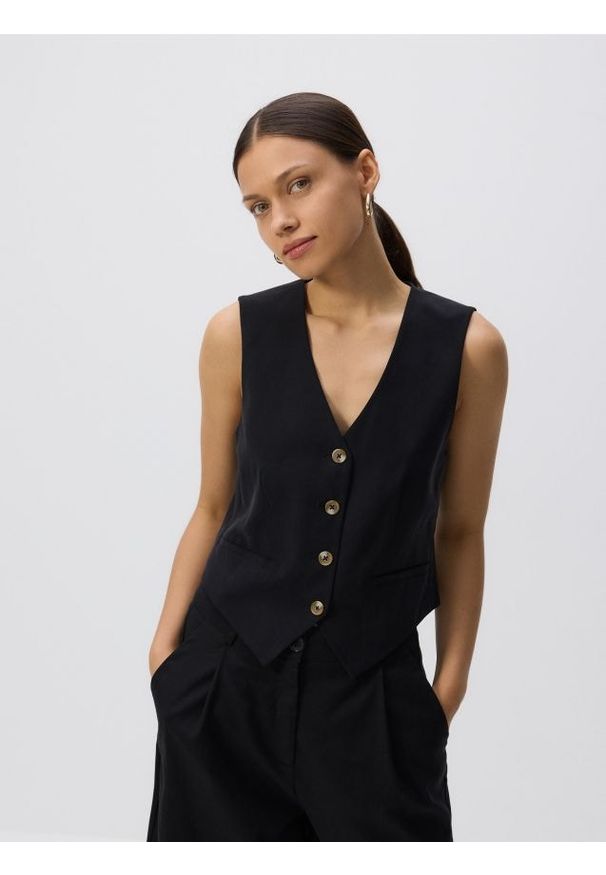Reserved - Kamizelka graniturowa - czarny. Kolor: czarny. Materiał: tkanina, wiskoza