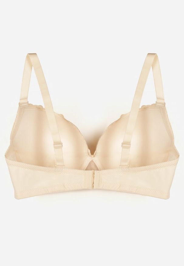 Renee - Beżowy Biustonosz Ozdobiony Koronką i Kokardką Aqiany. Kolor: beżowy. Materiał: koronka. Wzór: koronka, aplikacja