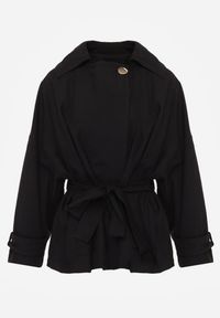 Renee - Czarna Kurtka z Bawełny i Wiskozy o Fasonie Krótkiego Trencza Abicara. Okazja: na co dzień. Typ kołnierza: kaptur. Kolor: czarny. Materiał: wiskoza, bawełna. Długość: krótkie. Styl: casual #4