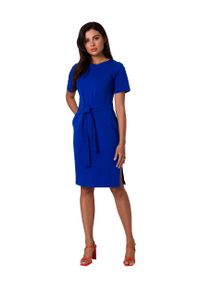 MOE - Prosta Bawełniana Sukienka z Kieszeniami - Chabrowa. Kolor: niebieski. Materiał: bawełna. Typ sukienki: proste #1