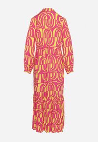 Born2be - Różowo-Żółta Sukienka Długa Rozkloszowana w Geometryczny Print o Koszulowym Kroju Verdana. Kolor: różowy. Materiał: tkanina. Wzór: nadruk, geometria. Typ sukienki: koszulowe. Długość: maxi #5