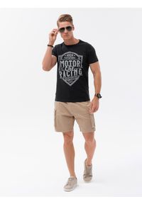 Ombre Clothing - T-shirt męski bawełniany z nadrukiem - czarny V1 S1735 - XL. Kolor: czarny. Materiał: bawełna. Długość: krótkie. Wzór: nadruk. Styl: klasyczny, elegancki