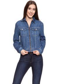 Lee - DAMSKA KURTKA JEANSOWA LEE ZIP CROPPED RIDER BELLEVILLE L54DGGMI. Materiał: jeans