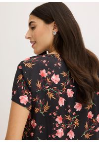 bonprix - Bluzka z krótkim rękawem z czystej wiskozy. Typ kołnierza: dekolt w serek. Kolor: czarny. Materiał: wiskoza. Długość rękawa: krótki rękaw. Długość: krótkie. Wzór: nadruk. Styl: elegancki #3