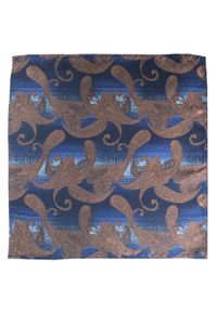 Poszetka Męska, Elegancka - Alties - Beżowe Duże Paisley, Niebieskie Tło. Kolor: brązowy, beżowy, niebieski, wielokolorowy. Materiał: poliester. Wzór: paisley