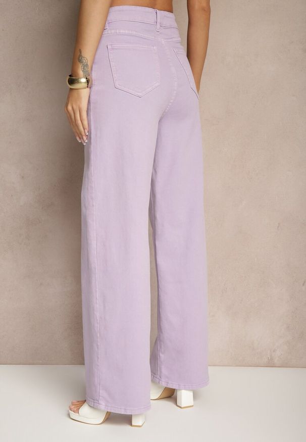 Renee - Fioletowe Jeansy High Waist o Szerokim Kroju Silseli. Okazja: na co dzień. Stan: podwyższony. Kolor: fioletowy. Styl: elegancki, casual