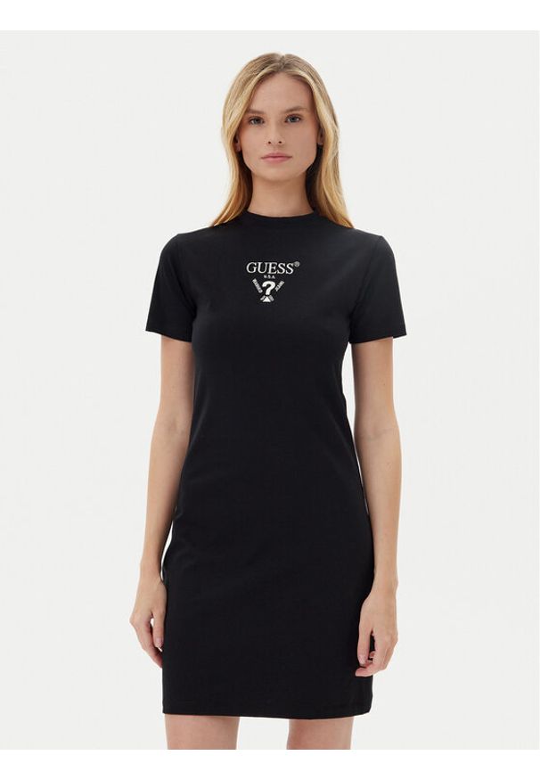Guess Sukienka codzienna V4YK02 KCDH1 Czarny Regular Fit. Okazja: na co dzień. Kolor: czarny. Materiał: bawełna. Typ sukienki: proste. Styl: casual