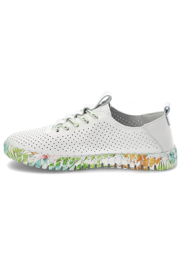 Białe Półbuty Artiker Wygodne Sneakersy Damskie. Kolor: biały. Materiał: skóra. Szerokość cholewki: normalna. Wzór: nadruk
