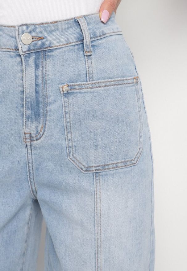 Born2be - Jasnoniebieskie Szerokie Jeansy z Wiskozą Bawełną Wysokim Stanem i Przeszyciami Tulviolet. Okazja: na co dzień. Stan: podwyższony. Kolor: niebieski. Styl: casual