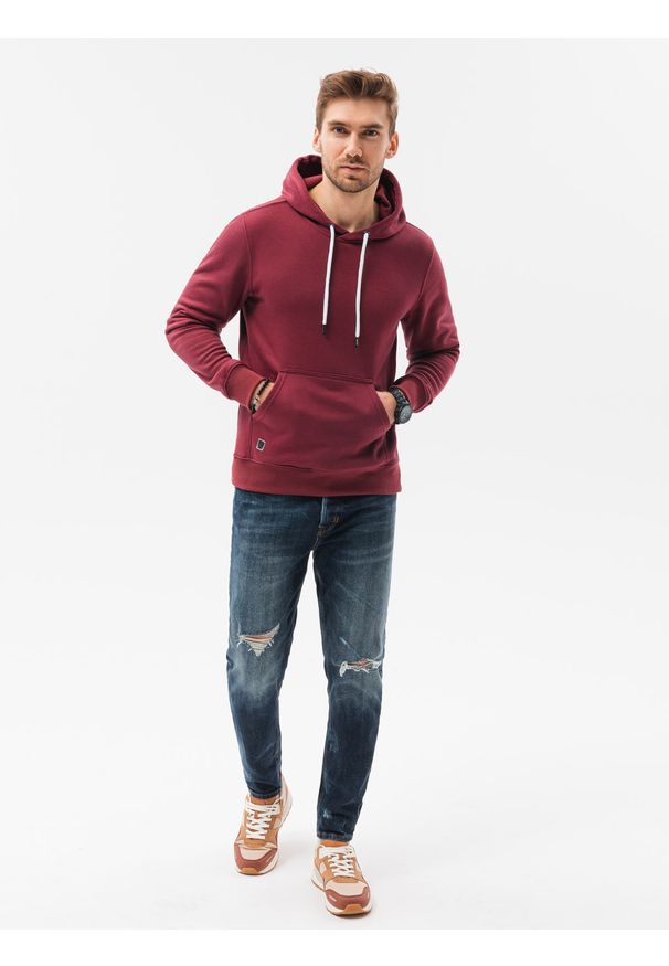 Ombre Clothing - Bluza męska z kapturem BASIC B979 - bordowa - XXL. Typ kołnierza: kaptur. Kolor: czerwony. Materiał: poliester, bawełna. Styl: klasyczny