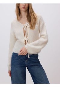 Reserved - Kardigan z wełną alpaki - złamana biel. Materiał: wełna