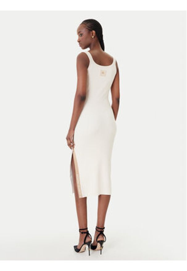 Elisabetta Franchi Sukienka dzianinowa AM-03S-61E2 Beżowy Regular Fit. Kolor: beżowy. Materiał: wiskoza