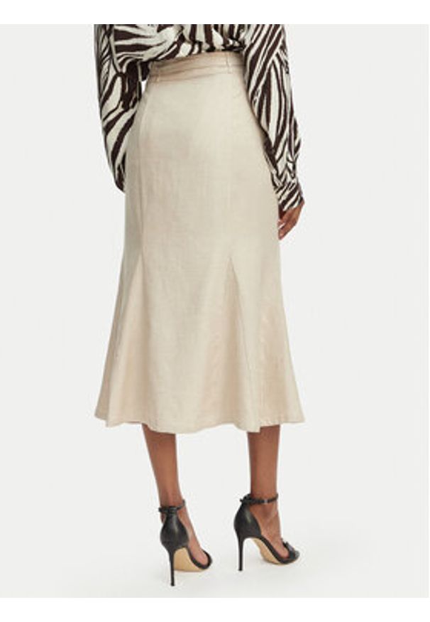 Guess Spódnica midi W6GD69 W2092 Beżowy jasny Regular Fit. Kolor: beżowy. Materiał: len