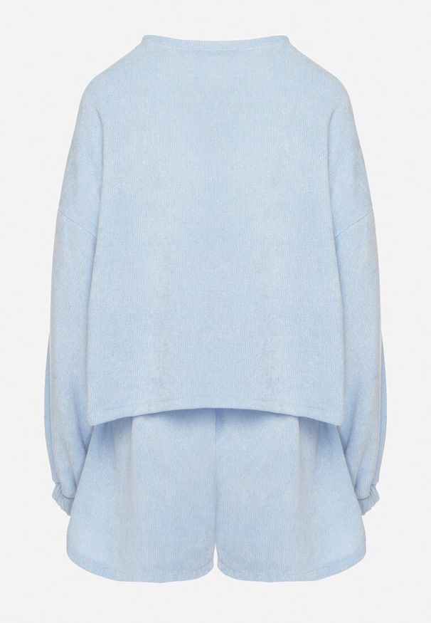 Born2be - Niebieski Dzianinowy Komplet Bluza i Szorty Novanisa. Kolor: niebieski. Materiał: dzianina