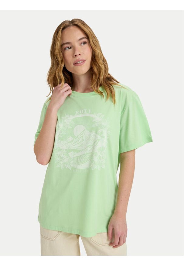 Roxy T-Shirt Hangloose The Sky ERJZT06020 Zielony Regular Fit. Kolor: zielony. Materiał: bawełna