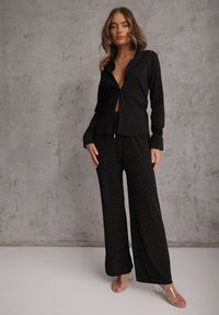 Renee - Czarne Spodnie z Bawełną o Szerokim Kroju z Cyrkoniami Azirene. Okazja: na co dzień. Kolor: czarny. Materiał: bawełna. Styl: casual #7