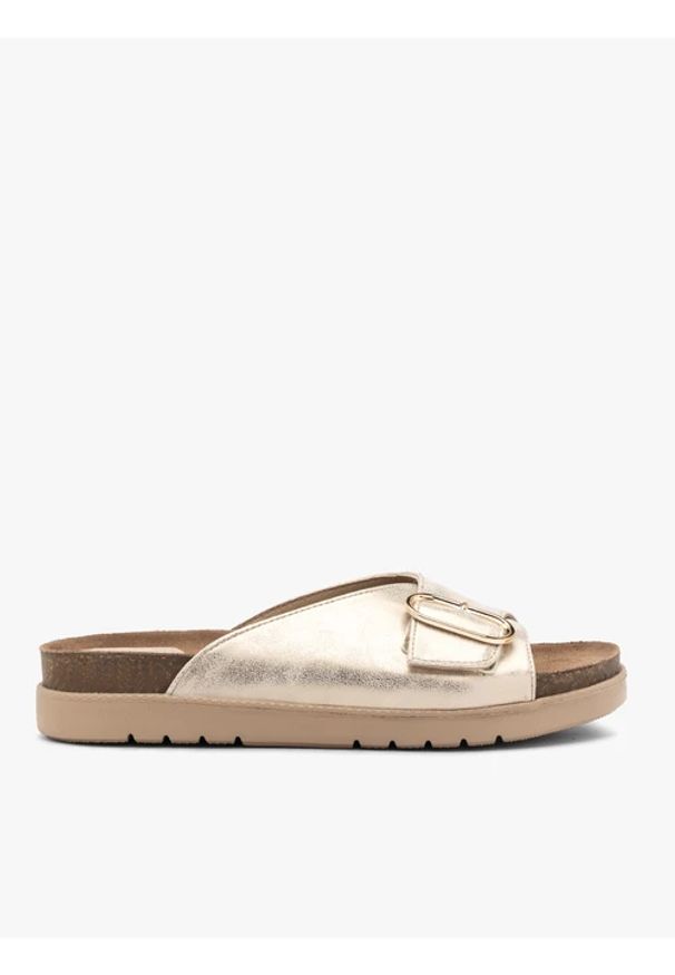 Ryłko - Platynowe klapki damskie płaskie. Kolor: szary. Materiał: syntetyk. Sezon: lato. Styl: elegancki