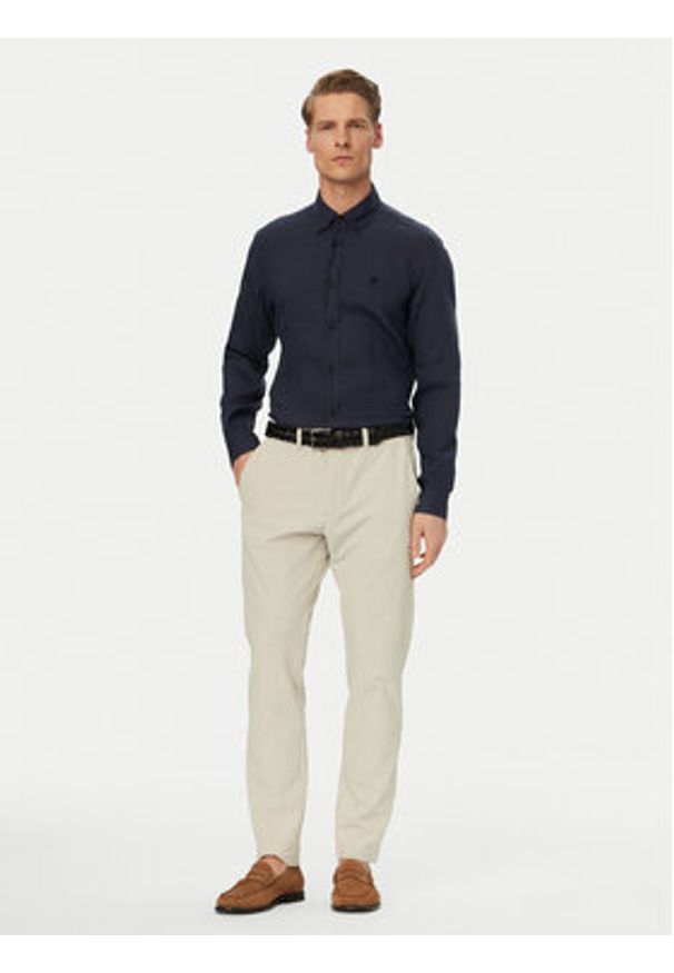 BOSS Koszula H-Liam 50556077 Granatowy Regular Fit. Kolor: niebieski. Materiał: len