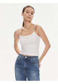 Tommy Jeans Top Essential DW0DW17381 Biały Slim Fit. Kolor: biały. Materiał: bawełna
