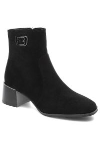 BESTELLE - Czarne Botki Bestelle Eleganckie Buty Damskie. Okazja: na co dzień, do pracy, na spotkanie biznesowe. Kolor: czarny. Materiał: jeans, syntetyk, futro, materiał. Obcas: na obcasie. Styl: elegancki. Wysokość obcasa: średni