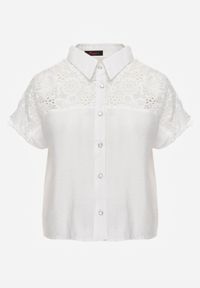 Born2be - Biała Koszula z Wiskozy na Krótki Rękaw z Ażurowymi Wstawkami Kakara. Okazja: na co dzień, do pracy, na spotkanie biznesowe. Kolor: biały. Materiał: wiskoza. Długość rękawa: krótki rękaw. Długość: krótkie. Wzór: ażurowy. Styl: klasyczny, casual, biznesowy, elegancki #8