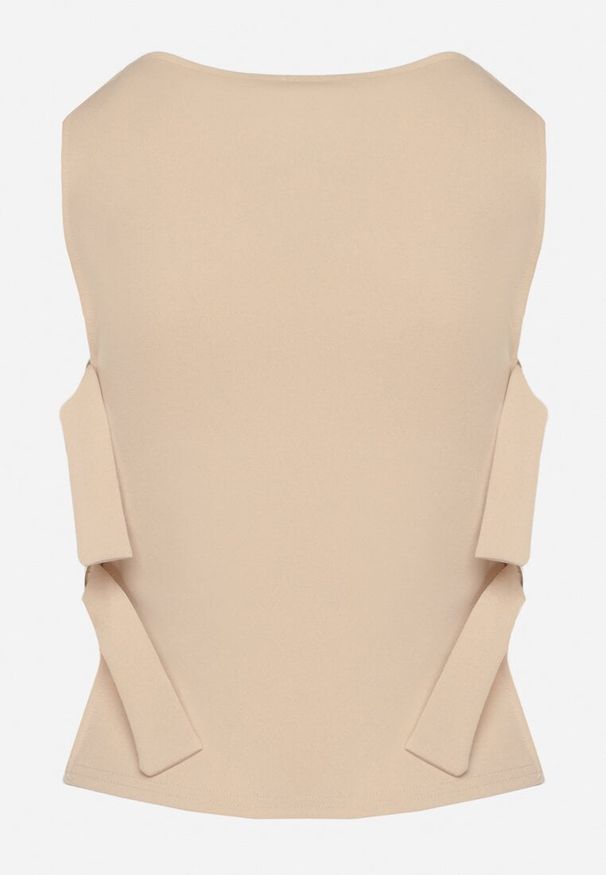 Born2be - Jasnobeżowa Bluzka z Wiskozą i Wiązaniem po Bokach Savienne. Okazja: na co dzień. Kolor: beżowy. Materiał: wiskoza. Styl: casual