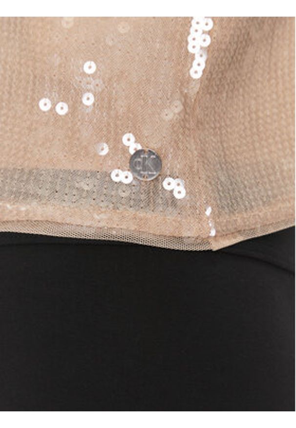 Calvin Klein Jeans Top J20J222615 Beżowy Regular Fit. Kolor: beżowy. Materiał: syntetyk